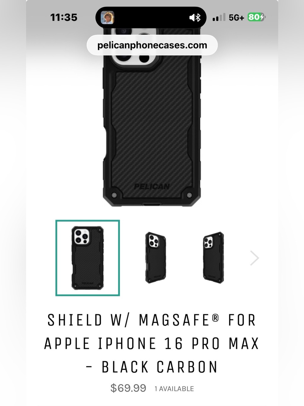 NWT PELICAN SHIELD W/ MAGSAFE® FOR APPLE IPHONE 16 PRO MAX - BLACK CARBON